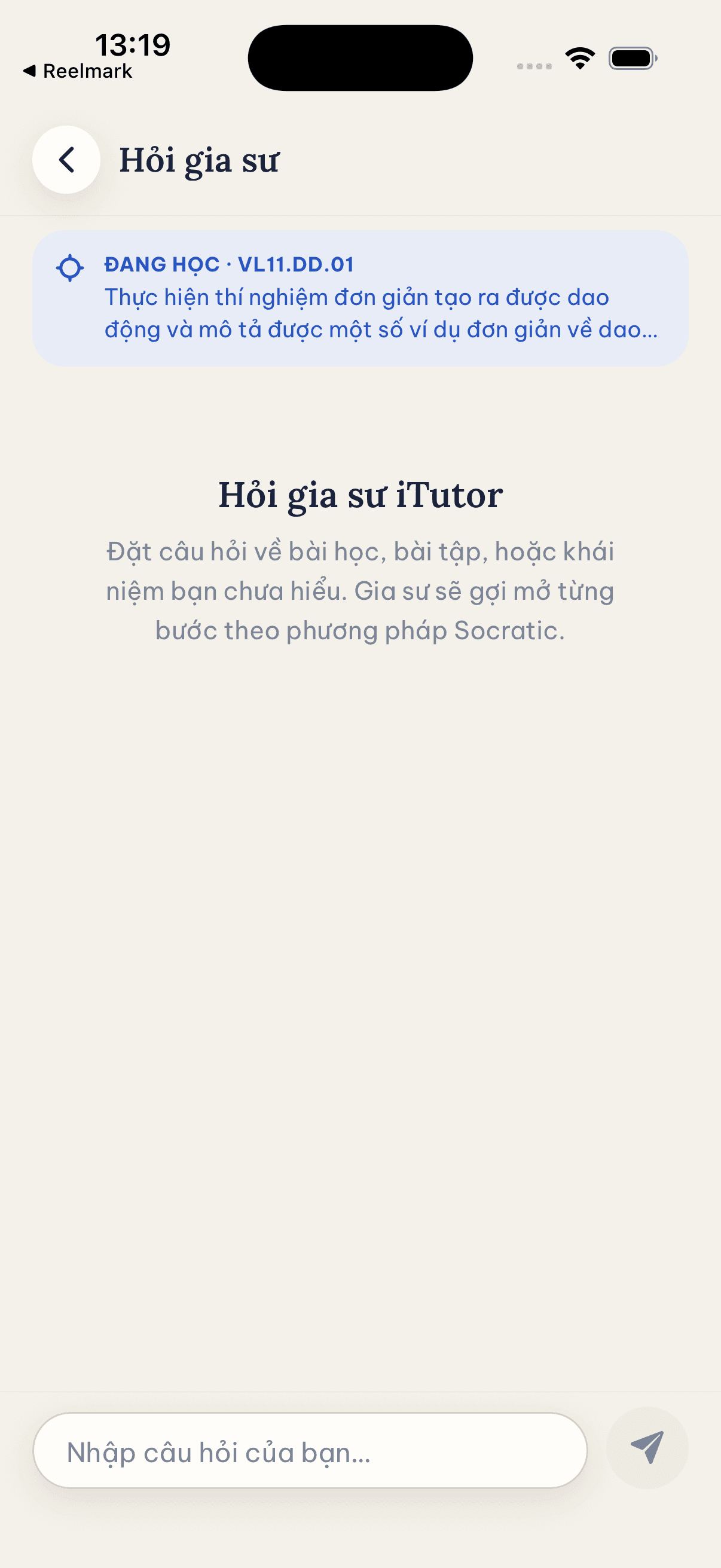 Màn hình gia sư AI với chip YCCĐ và hộp thoại Socratic